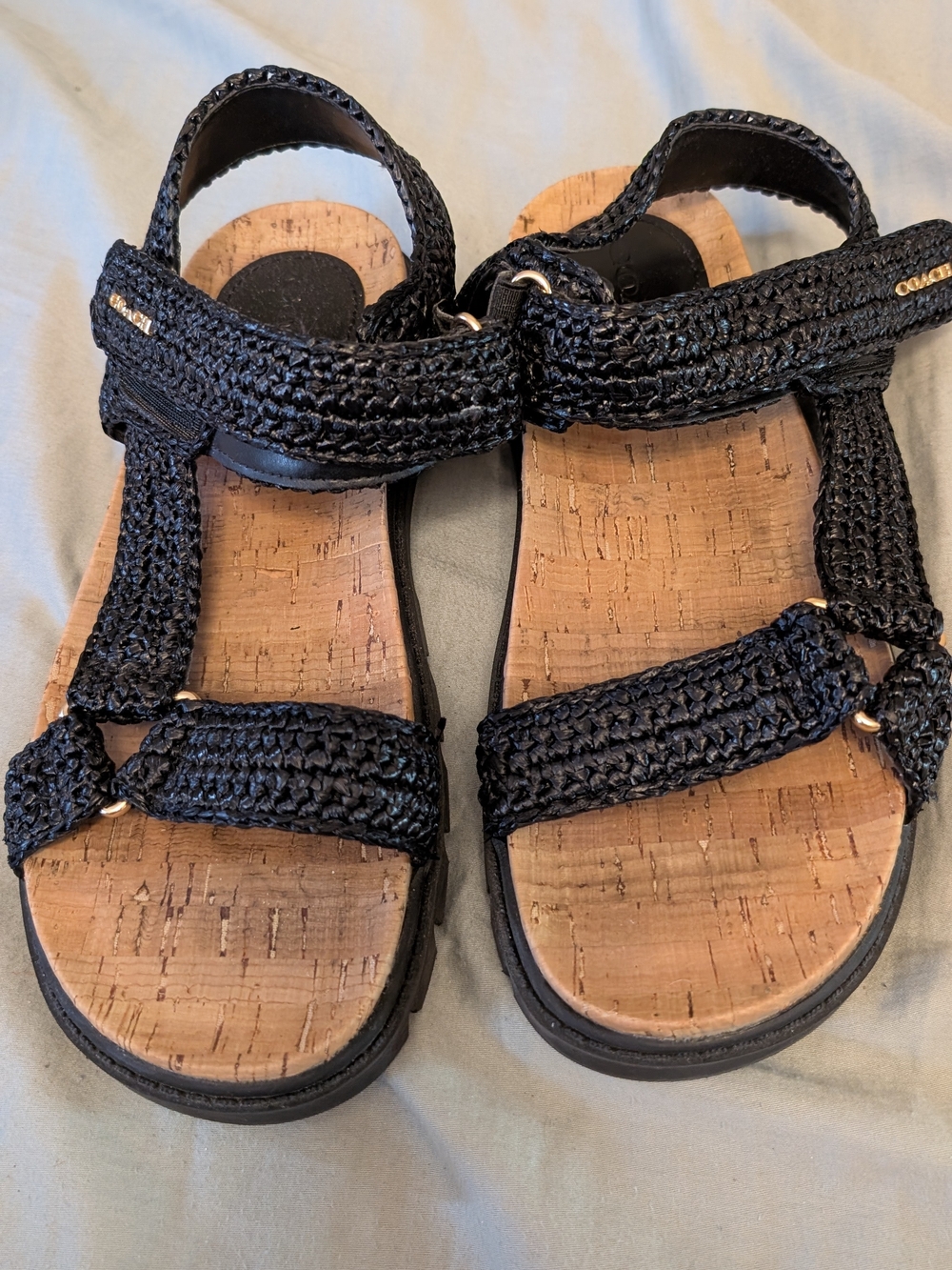 Coach 8.5 Women’s Black Woven Cork-Style Strap Sandals